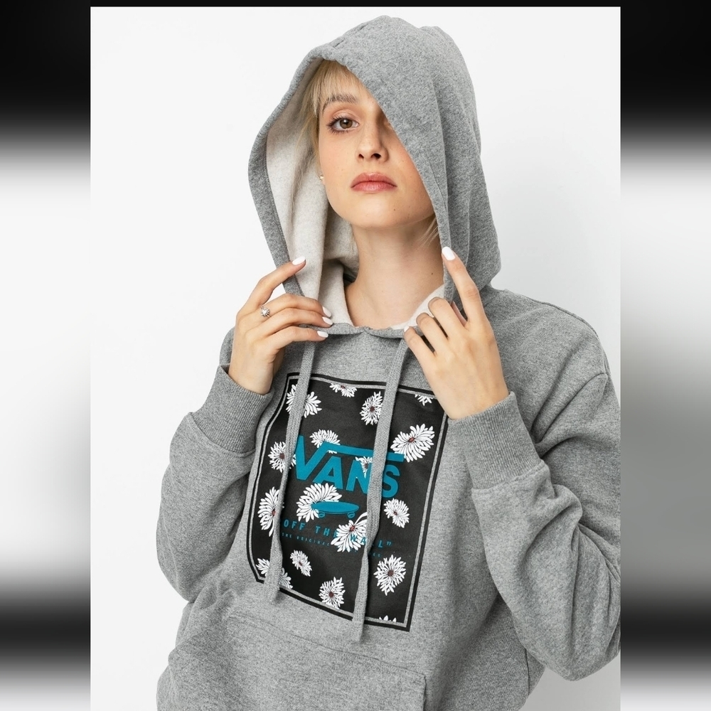 Vans Gray Turquoise Floral " Off The Wall" Hoodie Sweatshirt EUC Size Medium - Picture 2 of 11